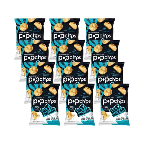 Vista 24 de Popchips Paquete variado de papas fritas, porciones individuales de 0.8 onzas (paquete de 24), 4 sabores: 8 sal marina, 8 barbacoa, 4 crema agria
