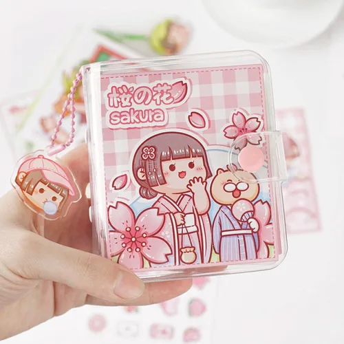 Vista 3 de Korean Stationery Mini Transparent 3 Hole Binder Spiral Diary Notebook Creative Cartoon Portable Journal Notebook Agenda Notepad（Pink）