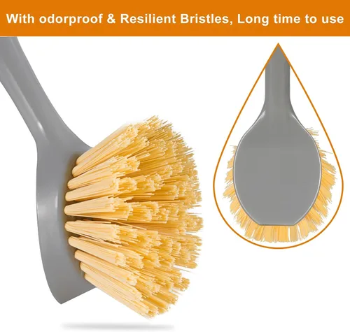 Vista 6 de Paquete de 2 cepillos para platos con mango de bambú, raspador integrado para platos, cepillo para sartenes, ollas, limpieza de mostrador