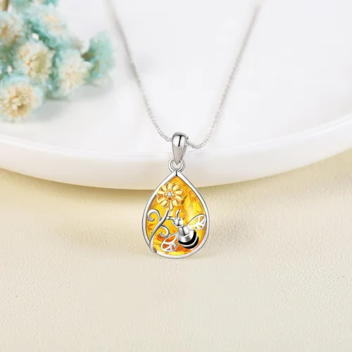 Vista 4 de ONEFINITY Collares de ámbar de plata de ley 925 con colgante de ámbar, regalo de joyería de ámbar para mujer