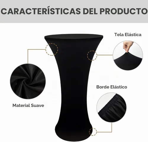 Vista 4 de Cubierta de Mesa de Cóctel Redonda Ajustada de 24x43 Pulgadas Mantel de Mesa de Cóctel de Elastano Negro Mantel Ajustado Highboy Manteles de Mesa