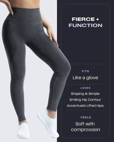 Vista 2 de Aoxjox - Leggings de entrenamiento sin costuras para mujer, con contorno de sonrisa, cintura alta, pantalones de yoga atléticos, mallas de 26