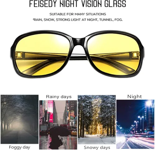 Vista 6 de FEISEDY Gafas de noche clásicas para mujer, antirreflejos, envolventes, amarillas, B2548