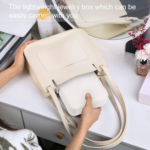 Vista 6 de KCY Joyero para mujeres y niñas, pequeño estuche organizador de joyas de viaje, cajas de almacenamiento de joyas portátiles de piel sintética