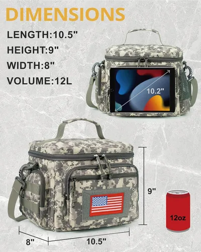 Vista 3 de ATRIPACK Lonchera táctica para hombres, bolsa de almuerzo táctica Molle con correas a prueba de fugas, aislada, para mujeres, comida para adultos