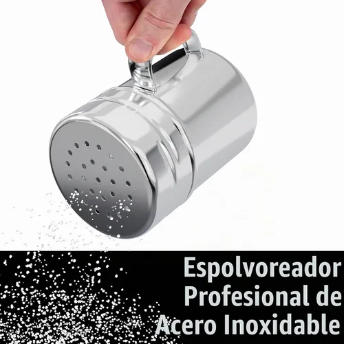 Vista 2 de CUSINIUM - Salero y piminero de acero inoxidable de 6 oz - Con tapa de plástico - Con asa