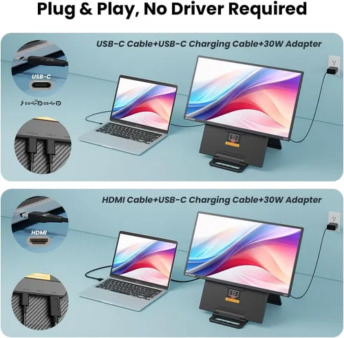 Vista 5 de Hyangin Monitor portátil grande de 24 pulgadas para laptop, pantalla portátil de 1080P FHD 100Hz, 125% sRGB IPS con soporte ajustable para laptop