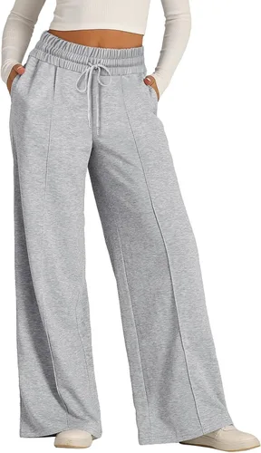 Vista 3 de eoeioa Pantalones deportivos de pierna ancha de gran tamaño para mujer, con cordón, cintura baja, pierna recta, pantalones holgados con bolsillo