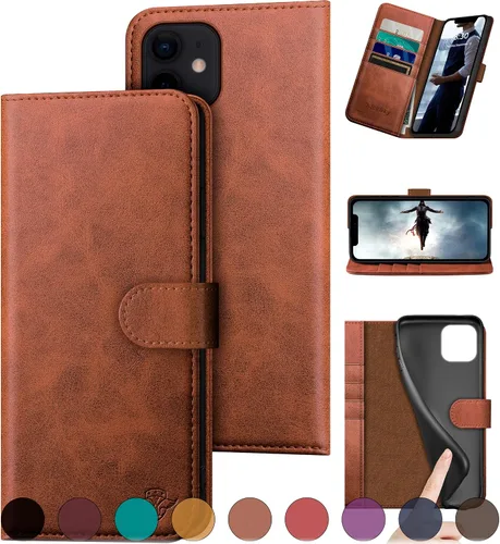 Vista 8 de DuckSky Funda tipo cartera de piel auténtica para iPhone 11 con bloqueo RFID, 4 tarjeteros de crédito. Cuero auténtico. Funda protectora para iPhone