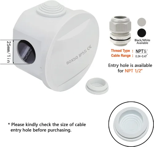 Vista 5 de LeMotech - Caja de derivación universal de plástico ABS resistente al polvo, resistente al agua, IP65, color blanco