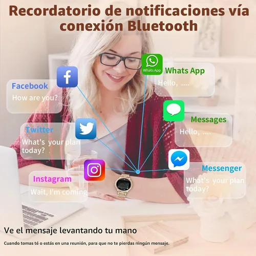 Vista 4 de Relojes Inteligentes para Mujeres (Hacer/Contestar Llamadas) con Diamante: 1.32" Reloj Rastreador de Fitness para FC/Presión Arterial/SpO2/Monitor