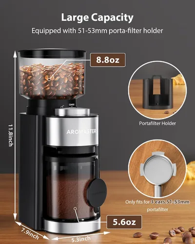 Vista 3 de Aromaster Molinillo de café de rebabas, temporizador ajustable de 2 a 12 tazas, color negro