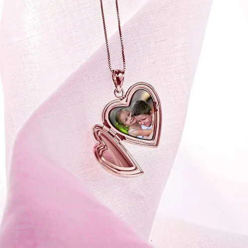 Vista 9 de Collar con medallón de fotos de corazón chapado en oro rosa de 34 pulgadas x 34 pulgadas incluye cadena de 18 pulgadas collares personalizados