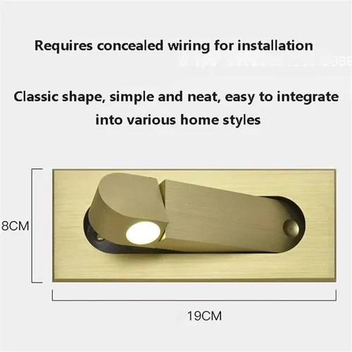 Vista 6 de Lámpara de pared LED empotrable, moderno aplique de pared ajustable con interruptor independiente, luz de lectura de cabecera de 3 W, luces