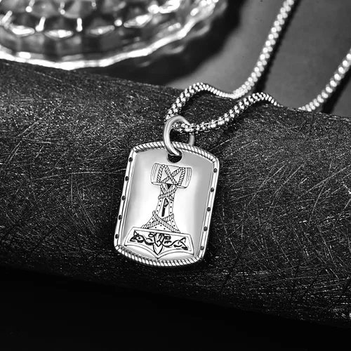 Vista 5 de HXWZB 925 Sterling Silver Viking Necklace Dog Tag Necklace Viking Rune Pendant Jewelry Amulet Jewelry with 2.5mm 22"+2" Rolo Chain