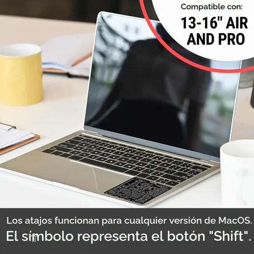 Vista 4 de Synerlogic Pegatina de accesos directos de Mac OS Calcomanías de teclado para macOS Hoja de trucos de vinilo laminado para MacBook para Negro