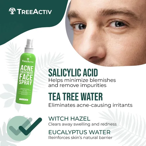 Vista 6 de Spray facial para acné, 4 onzas líquidas en aerosol facial con hamamelis, ácido salicílico para pieles propensas al acné y grasas, para acné