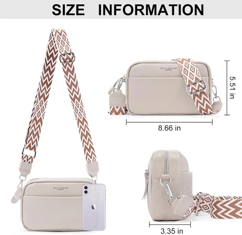Vista 6 de Bolsos cruzados de cuero para mujer, bolso cruzado para cámara, bolso de correa gruesa, bolso de hombro pequeño de moda con correa de guitarra