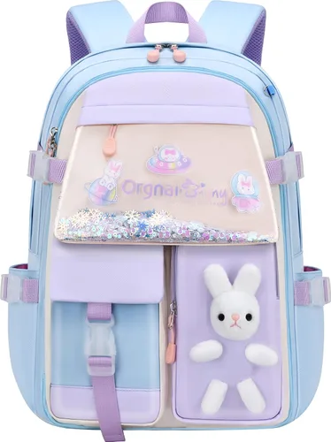 Vista 4 de Gazigo Mochila para niñas, escuela primaria, mochila de conejito para niñas, linda mochila para niños y jardín de infantes preescolar, Only Mochila