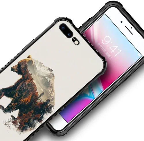 Vista 3 de Funda compatible con iPhone 8 Plus, diseño de oso de bosque otoñal, a prueba de golpes, antiarañazos, carcasa trasera de policarbonato duro