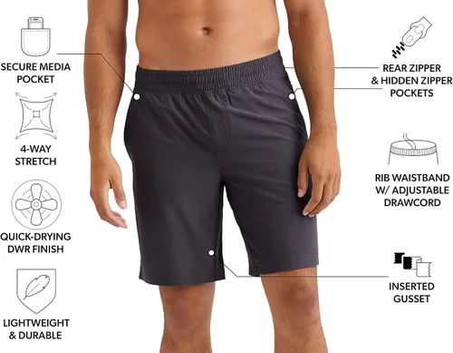 Vista 2 de Rhone Pantalones cortos Mako de 9 pulgadas para hombre, antiolor, sin forro, pantalones cortos de gimnasio para hombre que absorben la humedad