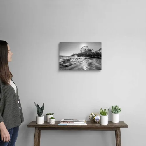 Vista 2 de Muelle de Santa Mónica, Los Ángeles, Impresión artística de la pared en lienzo, obra de arte de Los Án