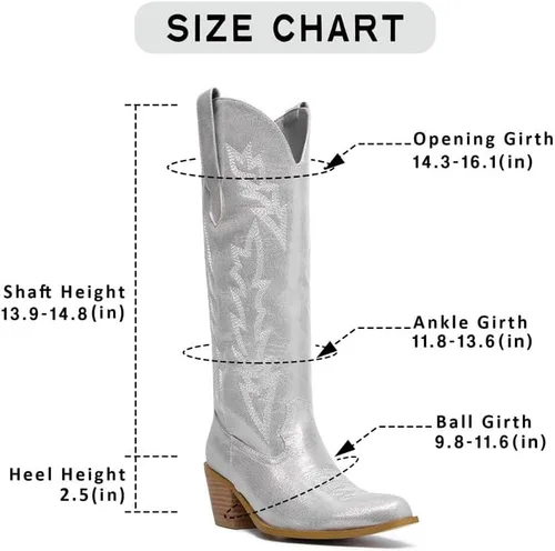 Vista 3 de GOSERCE Botas vaqueras altas hasta la rodilla para mujer, botas vaqueras altas bordadas, estilo occidental, punta puntiaguda, bloque medio, tacón