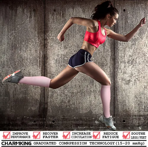 Vista 2 de CHARMKING Calcetines de compresión para mujeres y hombres, 4 pares de 15-20 mmHg, mejor apoyo para atletismo, correr, ciclismo