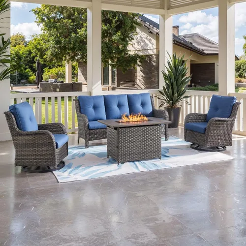 Vista 100 de HUMMUH Juego de 2 Sillas Giratorias Mecedoras de Mimbre para Patio Exterior, Juego de Muebles de Sillas Mecedoras de Ratán (Marrón, Azul) 50,000