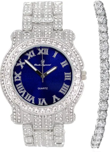 Vista 75 de Charles Raymond Bling-ed Out Ultimate Hip Hop Royalty Reloj para hombre con número romano de fácil lectura o indicadores de tiempo de diamantes