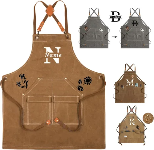 Vista 5 de Delantal de lona personalizado, regalo personalizado, delantal de camarero, delantal bordado para papá, barbacoa, delantal de chef para hombre