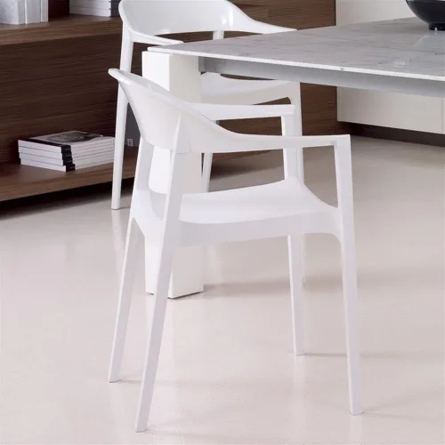 Vista 2 de Compamia Carmen - Silla de comedor para patio con asiento blanco brillante (juego de 2)