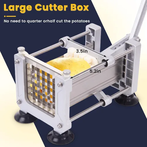 Vista 3 de Cortador de papas fritas de servicio pesado con 3 cuchillas de acero inoxidable (1/4" 3/8" 1/2") - Rebanador manual de papas de metal para verduras