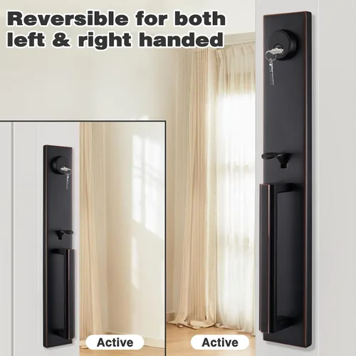 Vista 5 de NEWBANG Juego de manijas doble para puerta exterior frontal con acabado de bronce envejecido (con llave y manijas), MDHST201610B-SET-BR-1