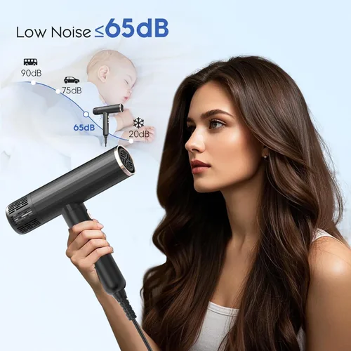 Vista 6 de Nicebay Secador de Pelo Iónico con Difusor para Cabello Rizado, Motor Sin Escobillas de Alta Velocidad de 1600W y 110000RPM para Secado Rápido