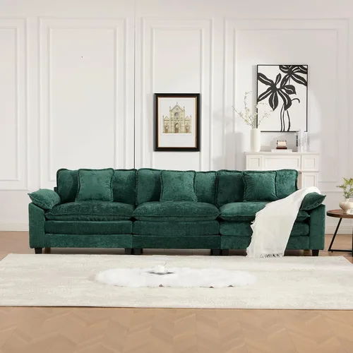 Vista 324 de Sofá seccional modular verde de 111.5", sofás seccionales grandes de 3 plazas para sala de estar, sofá nube oversized de tela chenille con otomana