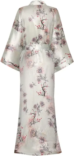 Vista 2 de Bata tipo kimono para mujer, floral, larga, ligera, sedosa, ropa de dormir