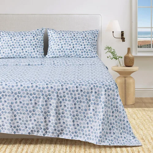 Vista 27 de Great Bay Home - Sábanas de microfibra, estampado costero, sin arrugas, bolsillo profundo, tema de playa, colección Newport (Queen, concha marina)