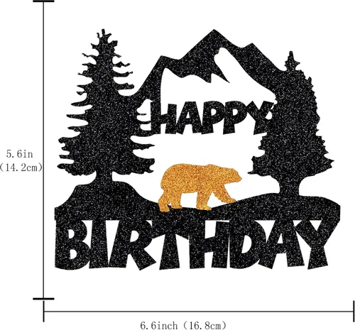 Vista 5 de Decoración de pastel de oso para decoración de fiesta de cumpleaños, suministros de fotos, decoración de pastel de feliz cumpleaños con purpurina
