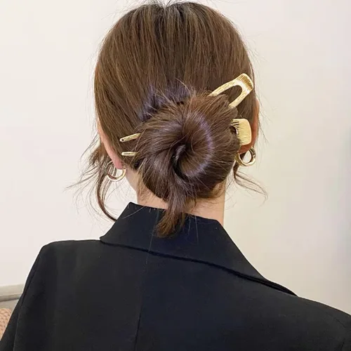 Vista 4 de 6 unidades de 2 tamaños de horquillas en forma de U, horquillas francesas de concha de tortuga de metal en forma de U para cabello fino y grueso