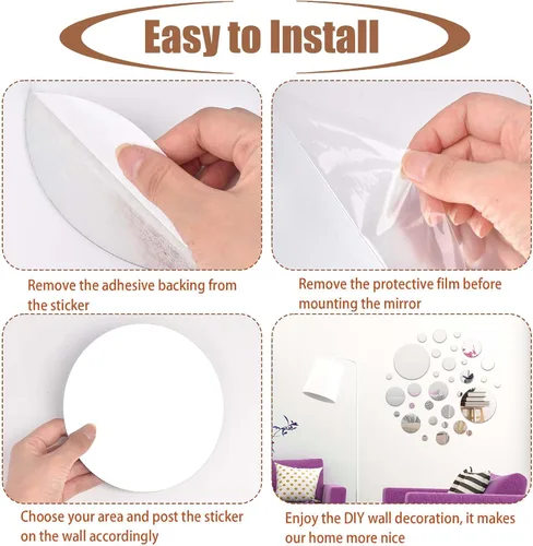 Vista 4 de CEYAZYE Espejo de pared, azulejos de espejo circular autoadhesivos, 32 piezas de espejo acrílico para pared, calcomanías de pared extraíbles