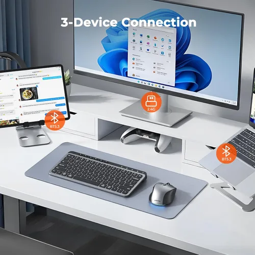 Vista 3 de MEETION Combo de teclado y mouse inalámbricos Bluetooth, teclado inalámbrico delgado y recargable, conexión multidispositivo, teclado compacto