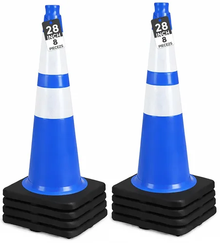 Vista 14 de BESEA Paquete de 4 conos de tráfico azules de 12 pulgadas con collar reflectante de 4 pulgadas, conos de seguridad de PVC resistentes con base