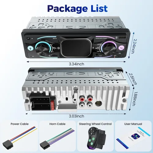 Vista 9 de Estéreo de coche DIN sencillo con pantalla táctil, audio Bluetooth, receptor de radio para coche, entrada dual MP3/USB/SD/AUX, carga rápida