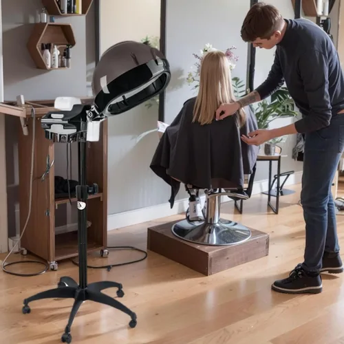 Vista 6 de vaporizador de pelo con capucha negro profesional de salón, spa