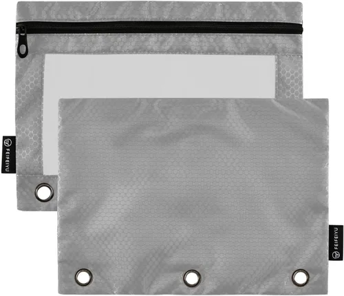Vista 14 de Estuche negro de 3 anillas para lápices, paquete de 2 unidades, impermeable, de plástico transparente, con cremallera, organizador de documentos