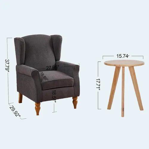 Vista 3 de Mid-Century - Silla de ala alta, moderna silla decorativa de tela con mesa auxiliar de madera maciza, sofá individual de ocio para sala de estar