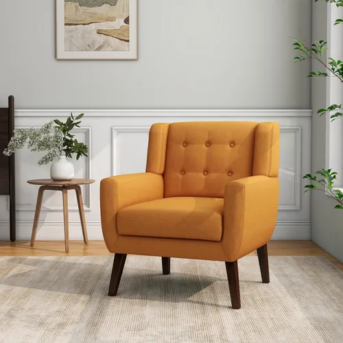 Vista 8 de Accent Chair Set of 1, Comfy Reading Armchair, Beige Linen Blend, Tufted Button Backrest, Solid Wood Frame, Upholstered Club Single Sofa Chairs
