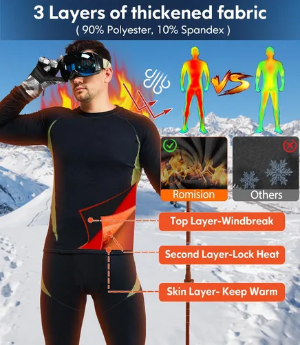 Vista 7 de romision Thermal Underwear for Men Long Johns Fleece Lined Hunting Gear Bottom Top Set Base Layer for Cold Weather XS-4XL
