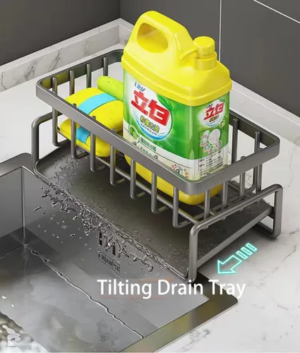 Vista 2 de Soporte de esponja de acero inoxidable para fregadero de cocina, organizador de esponja antioxidante, organizador de fregadero de cocina de baño